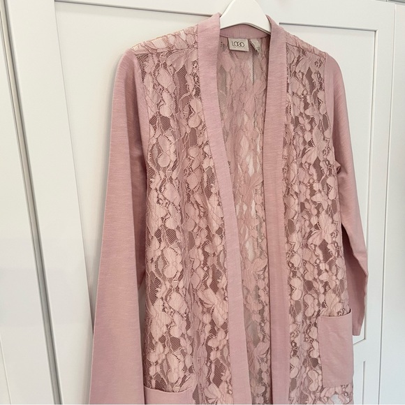 Logo by Lori Goldstein Lace and Knit Open Front Cardigan Dusty Rose Small NWOT - Picture 6 of 9